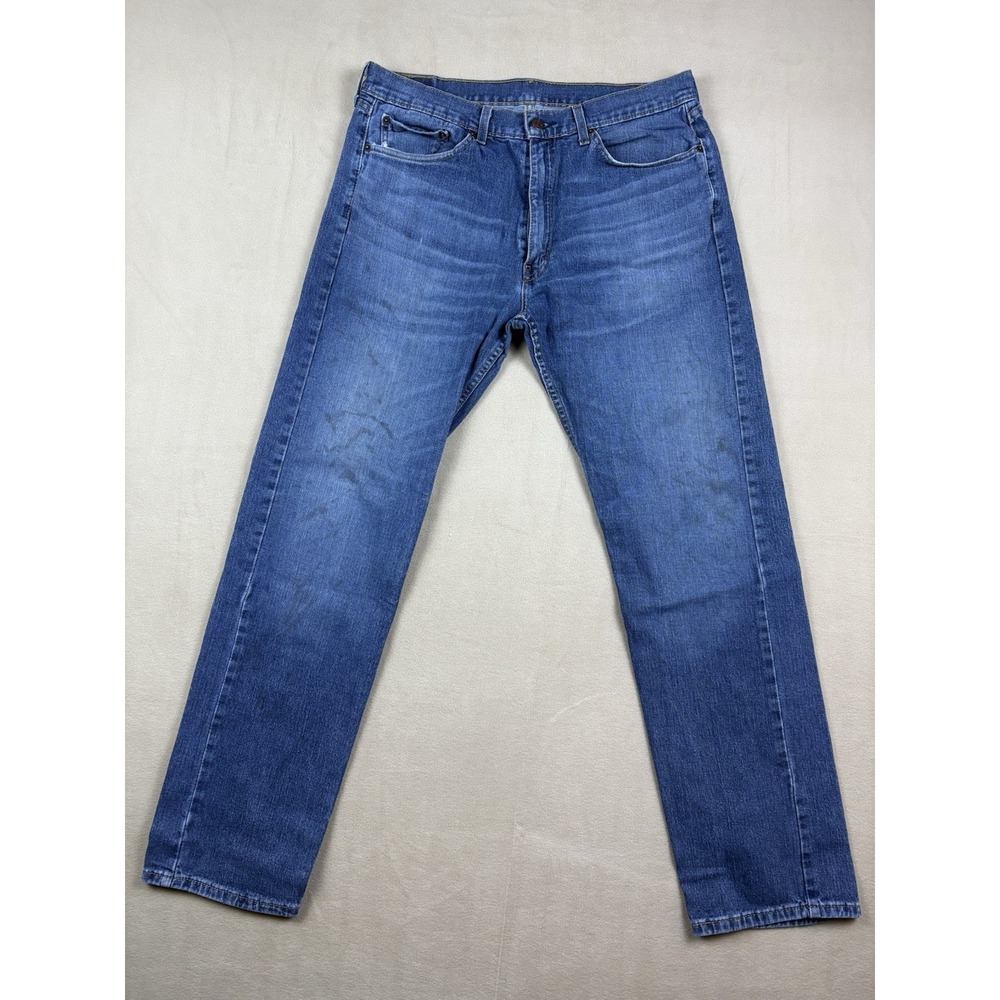 Levis 505 Straight Jeans Distressed Workwear Stained Grunge Skater Blue 36x33